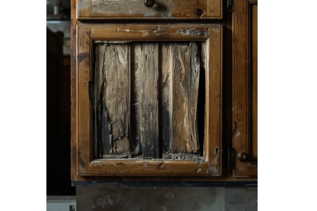 water damage under kitchen cabinets